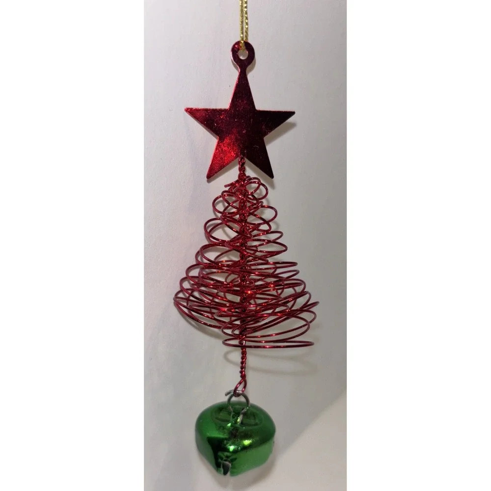 Red Wire Christmas Tree Ornament with Green Jingle Bell 5